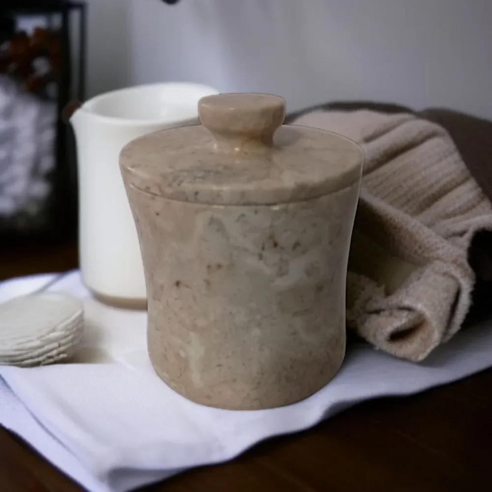 Vintage Travertine Marble Canister Bathroom HEAVY Beige Natural Stone Farmhouse.